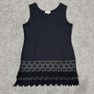 Kathleen Kirkwood Shirt Womens Medium Black Lace Hem Tank Top Y2K 90s Tunic